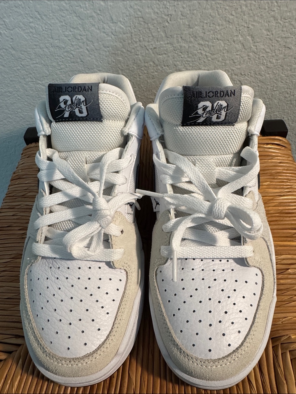 Jordan Kids White and Beige Low-Top Sneakers with Black Logo